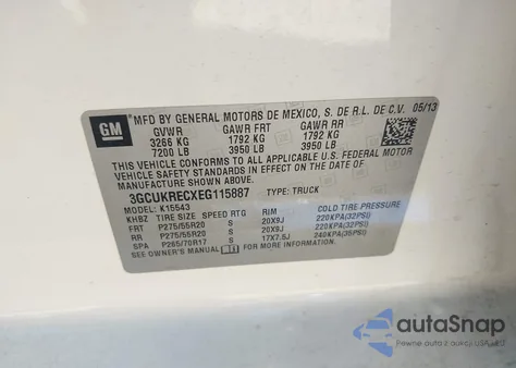 2014 Chevrolet Silverado 1500 1Lt из США, поврежденный, VIN 3GCUKRECXEG115887